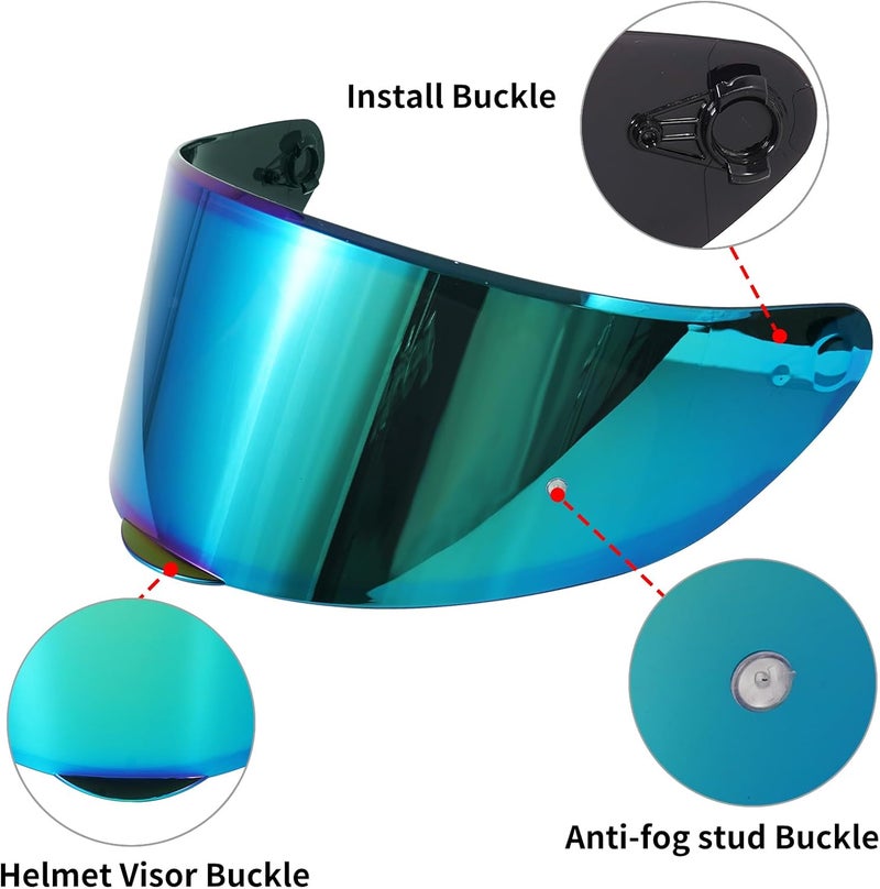 VCOROS Motorcycle Helmets Visor Shield WS-609 Full Face Helmet Visor Replacement Accessories (Chrome Rainbow Green) - Image 2